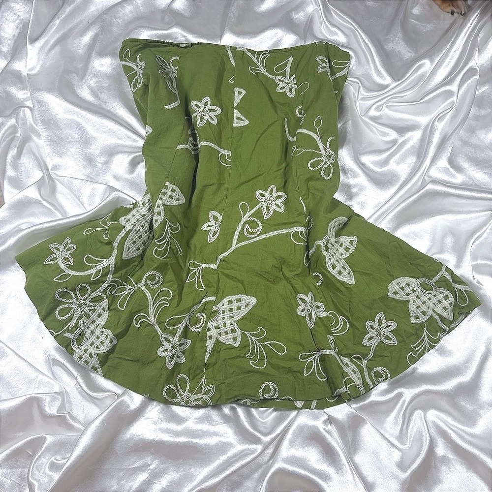 vintage Strapless Peplum Top Green Excellent Floral Embroidered Molly & Maxx 10P